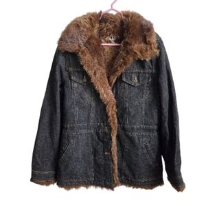 Marvin Richards Penny Lane Denim Jacket with Faux Fur Lining Vintage Size XL EUC